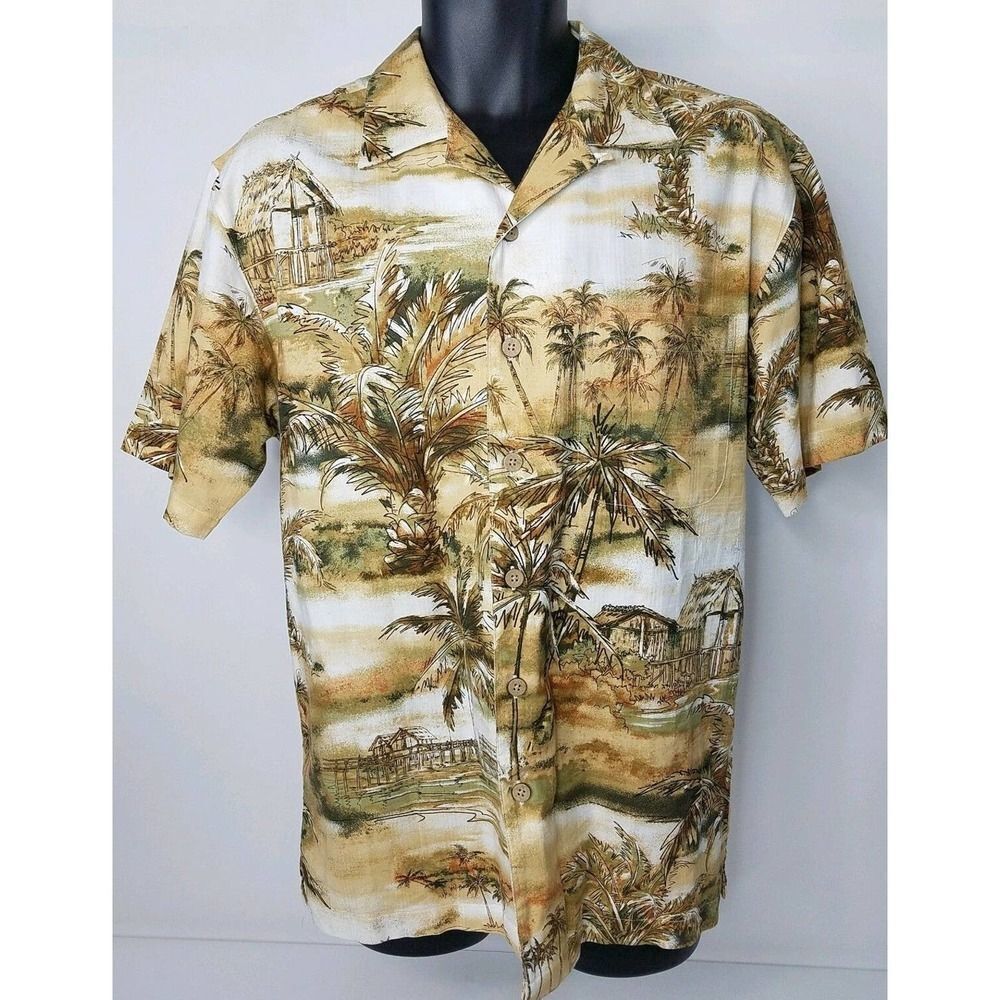 Mens Boca Classics Island Wear Button Down Camp Shirt Sz S Palm Trees Beach Huts